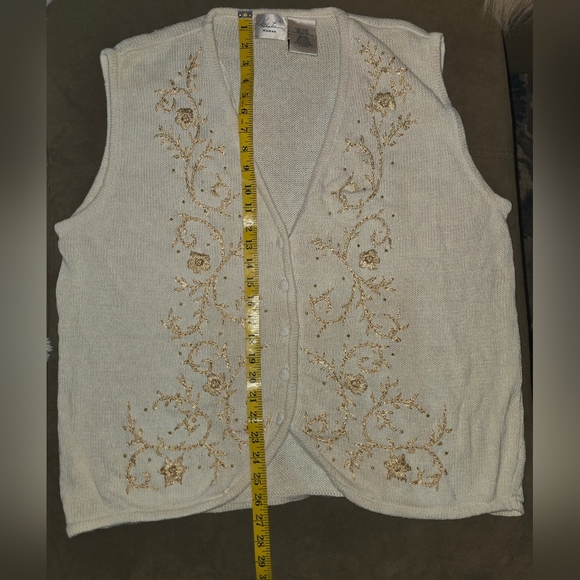22W/24W Kathie Lee Embroidered & Beaded Sweater Vest Ivory Cream Vintage Floral - Picture 7 of 7